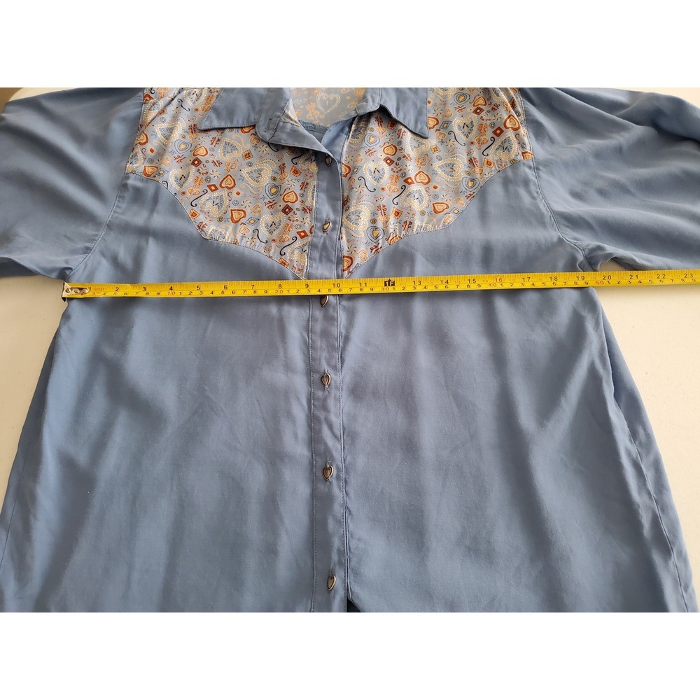 VTG Desert West by Sherry Holt Western Top‎ L Blue Cowgirl Silver Heart Buttons - Picture 7 of 10